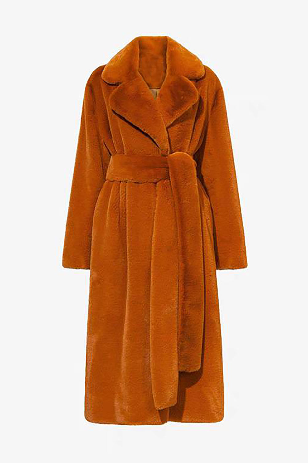 Veste longue élégante en fausse fourrure pour femme avec ceinture