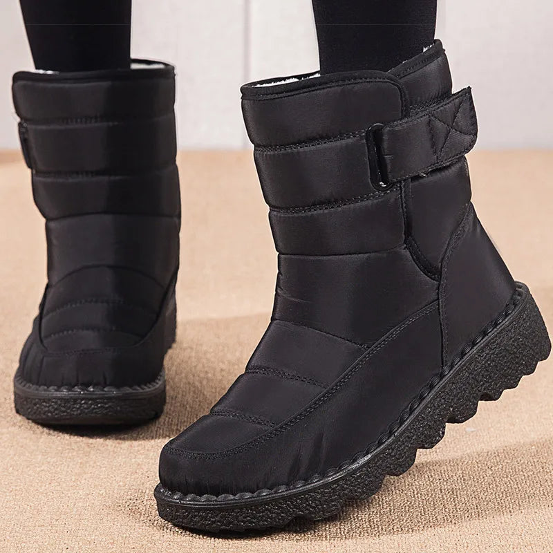 Bottes d'hiver imperméables noires pour femme, doublure en fourrure