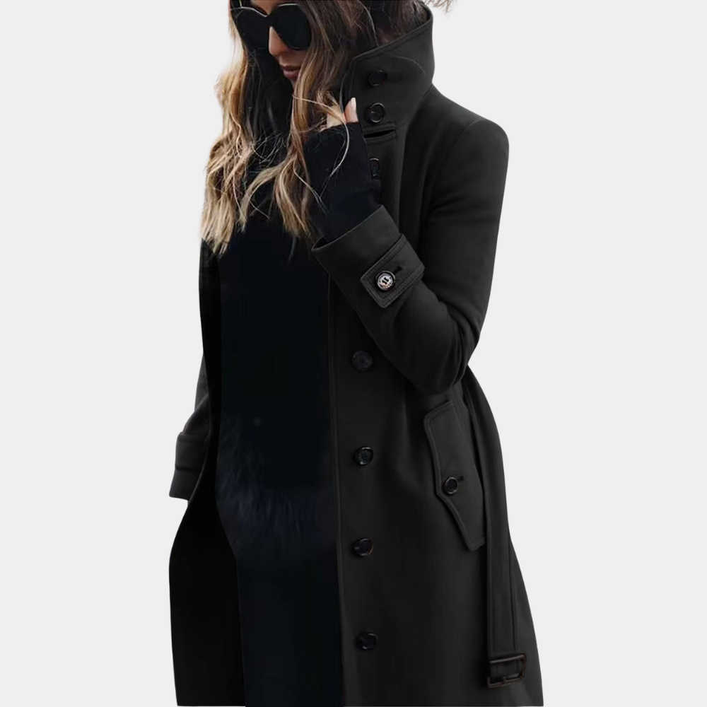 Élégant manteau d'hiver pour femme double boutonnage avec ceinture
