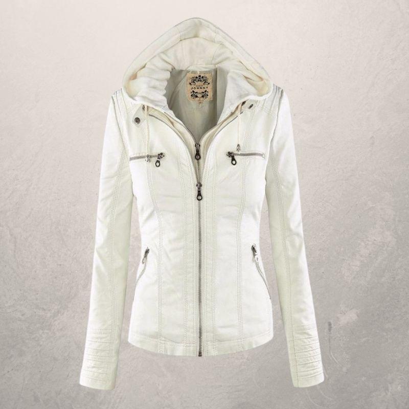 Veste en cuir femme slim fit à capuche