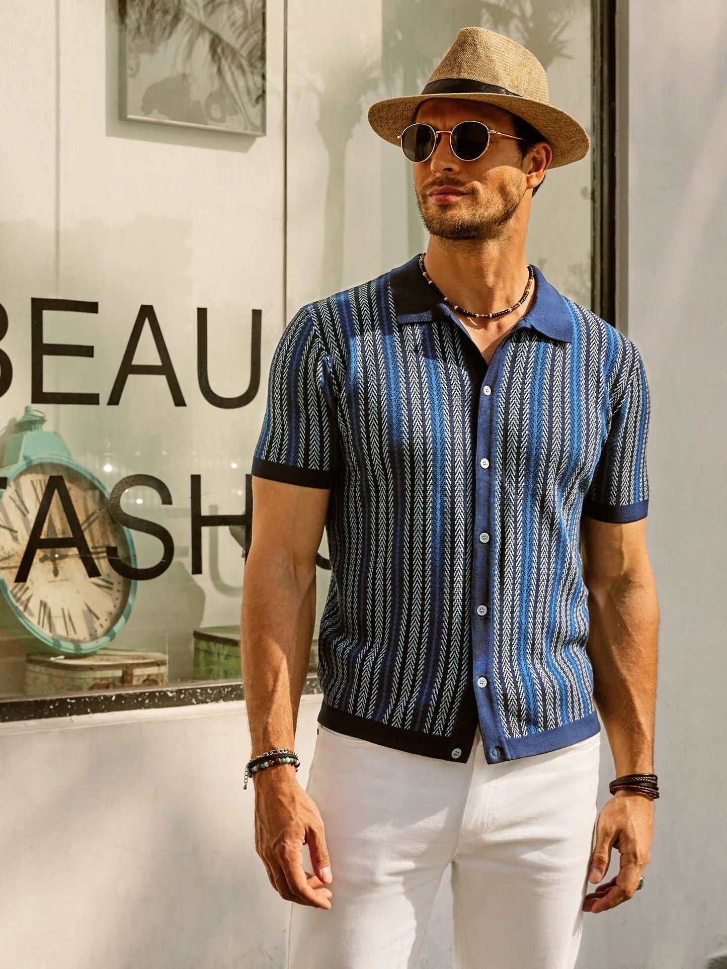 Chemise à manches courtes rayée classique pour homme