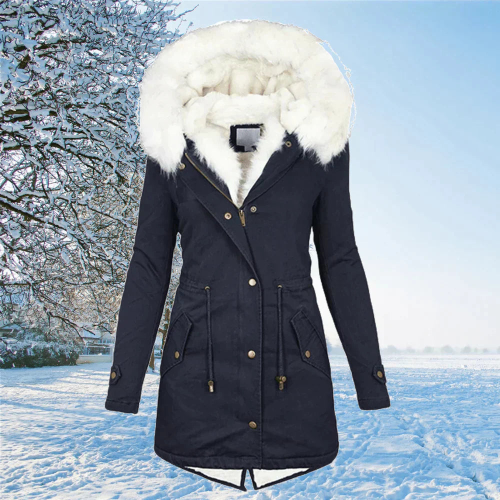 Parka d'hiver chaud pour femme avec garniture en fourrure
