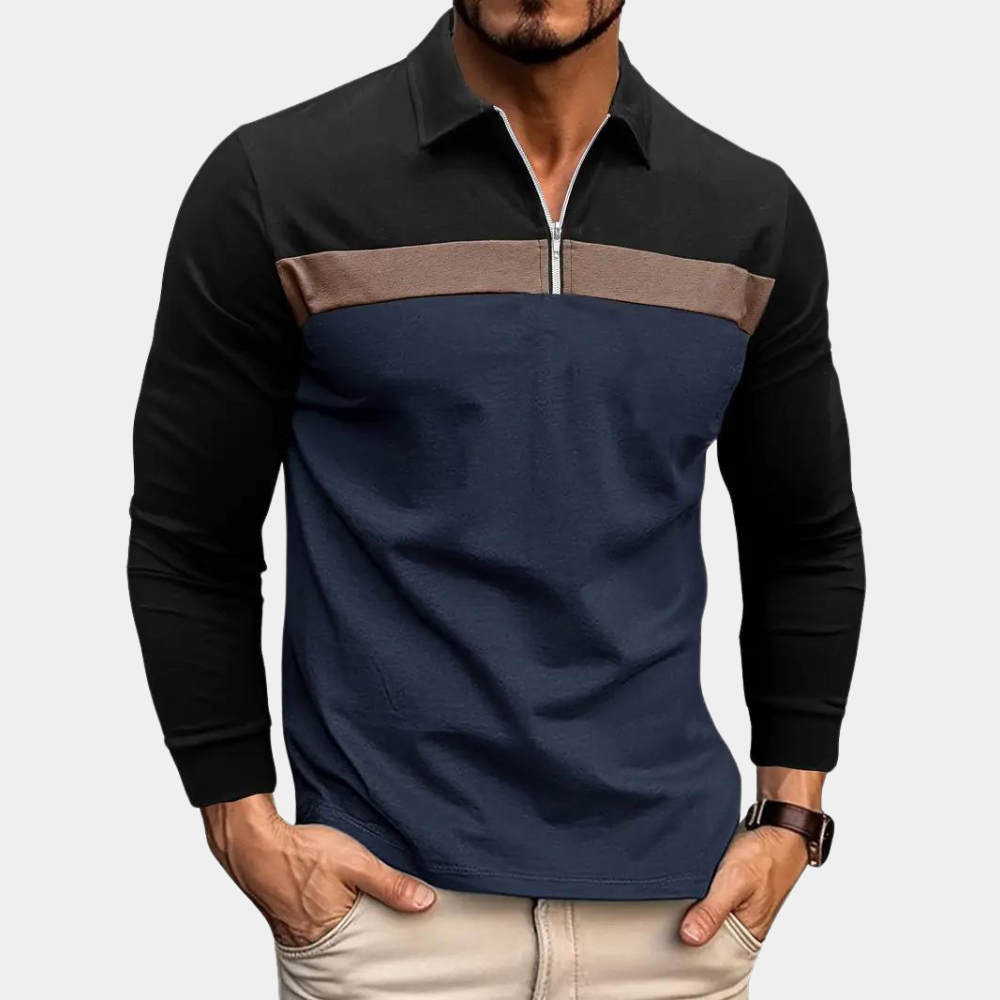 Polo-shirt à manches longues pour homme, col moderne