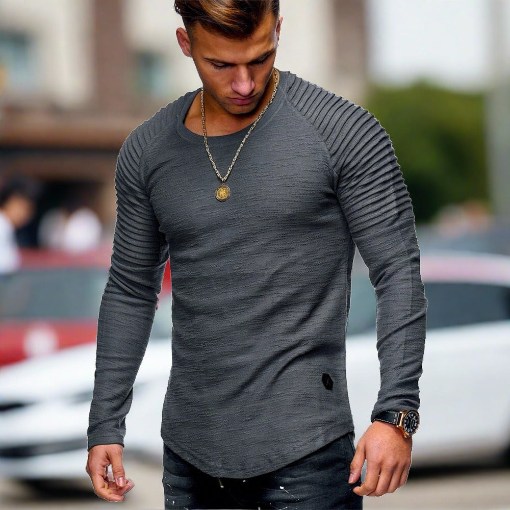 T-shirt à manches longues décontracté à col rond pour homme