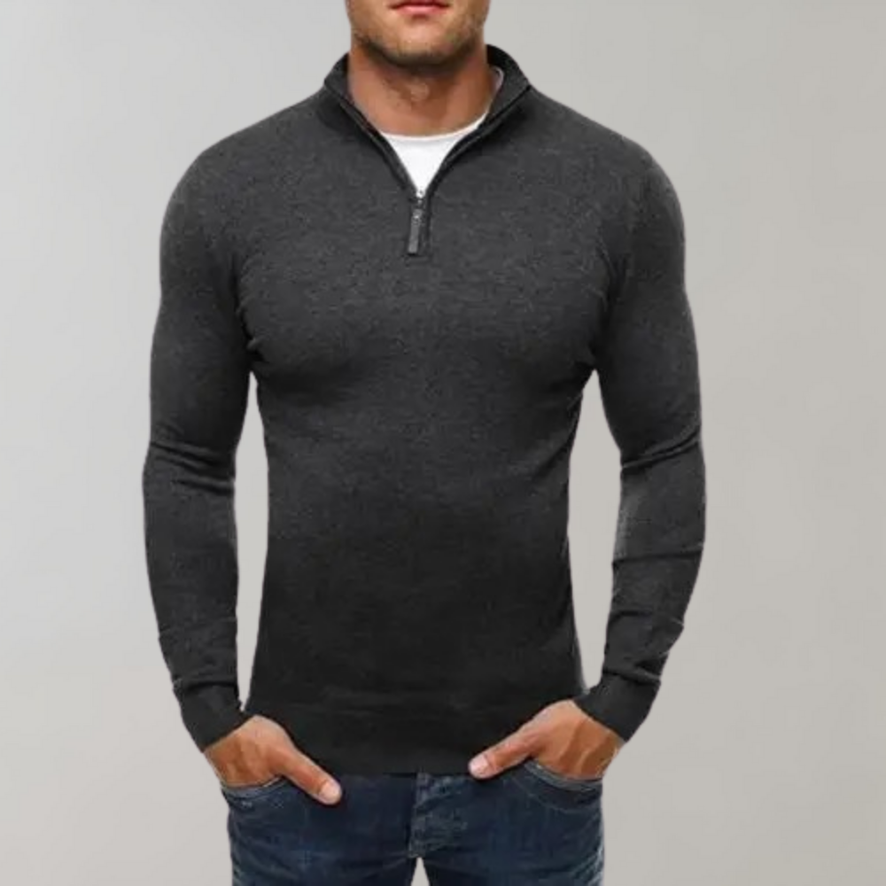 T-shirt homme manches longues coupe slim avec fermeture éclair
