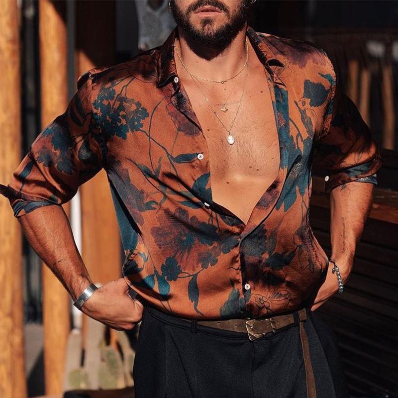 Chemise hawaïenne boutonnée à manches longues pour homme