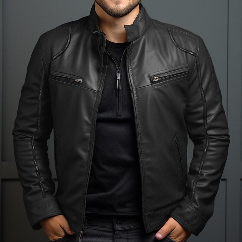 Élégante veste en cuir noir marron pour hommes