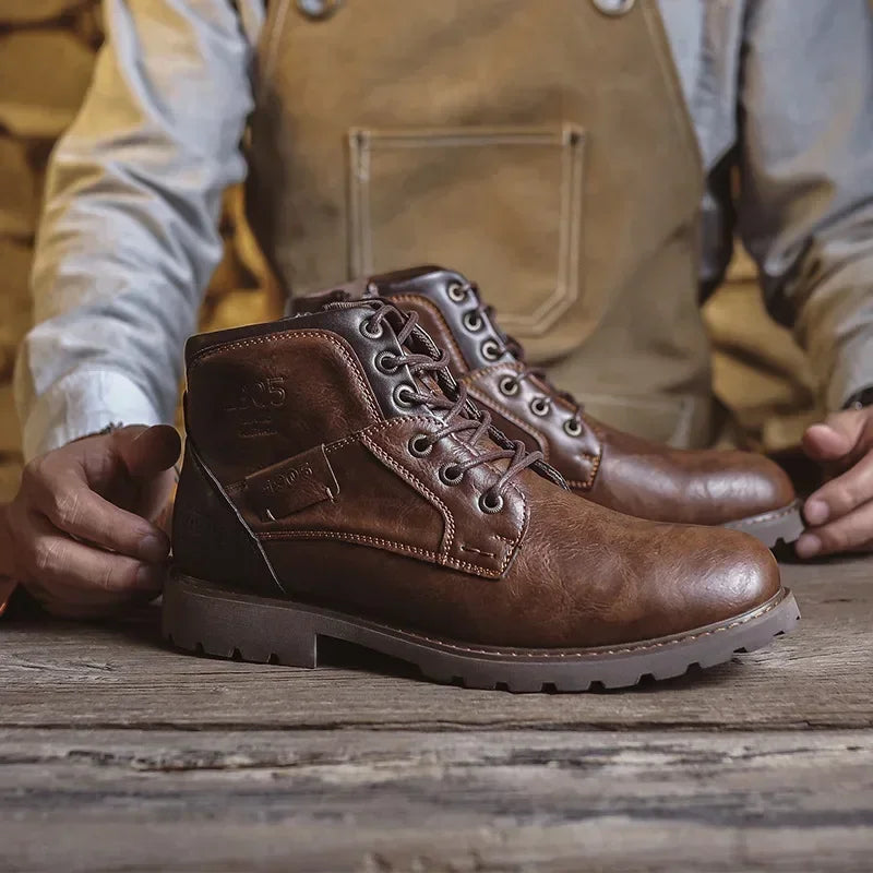 Bottes en cuir pour hommes Noir Marron Lacets