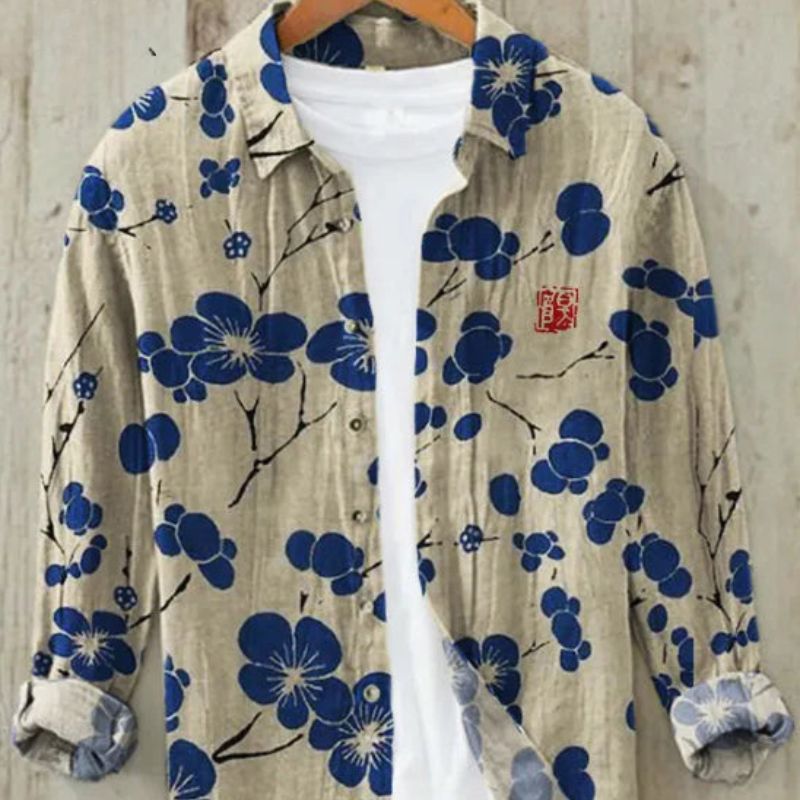 Chemise en lin à manches longues imprimée pour homme
