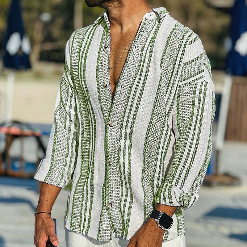 Chemise en lin rayée ample pour homme