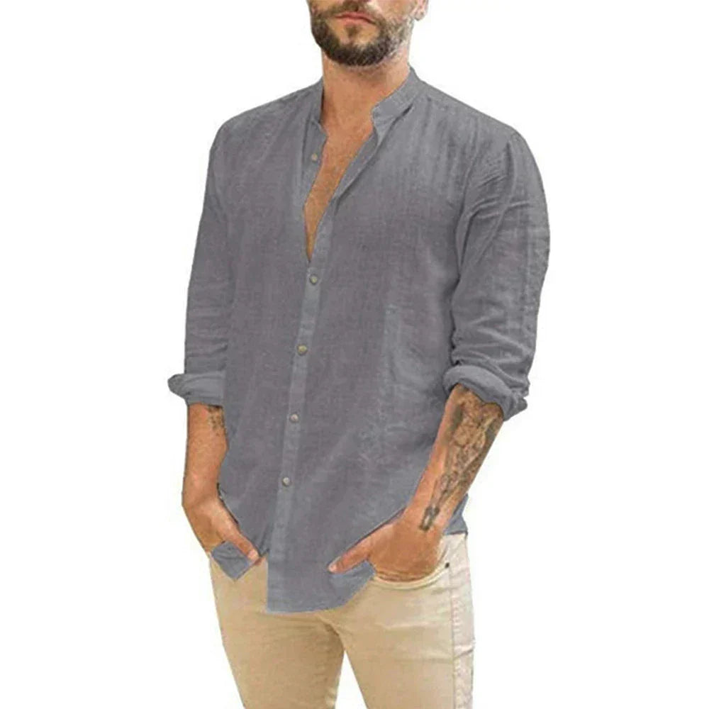 Chemise en lin à manches longues d'été moderne pour hommes