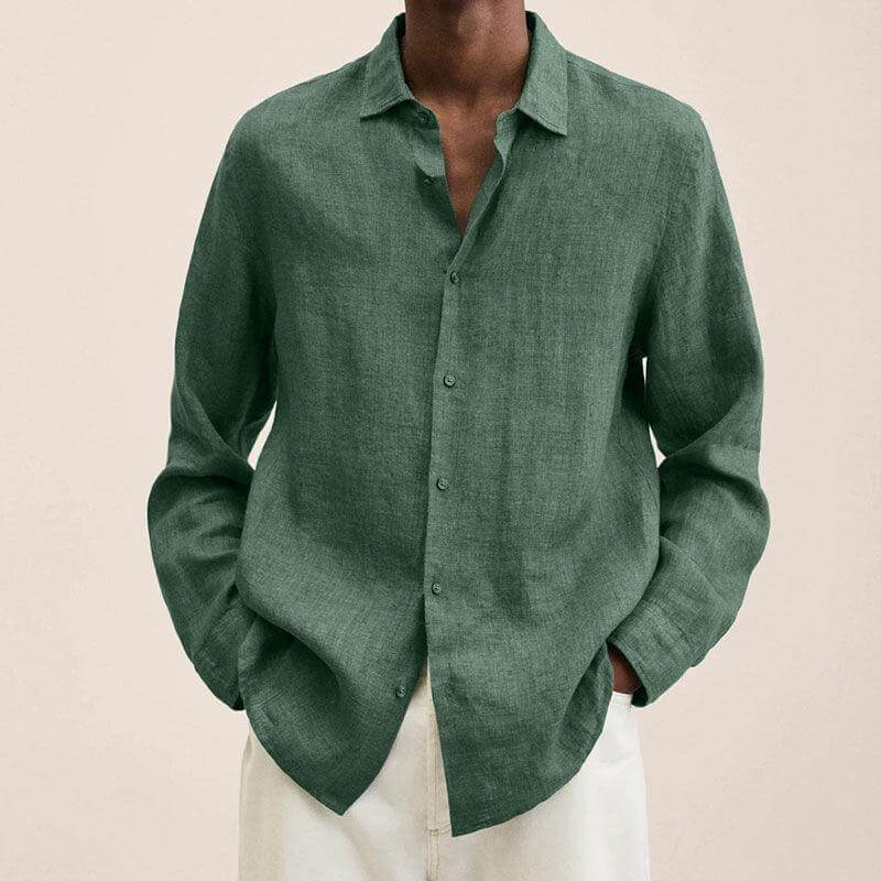 Chemise en lin homme manches longues style décontracté
