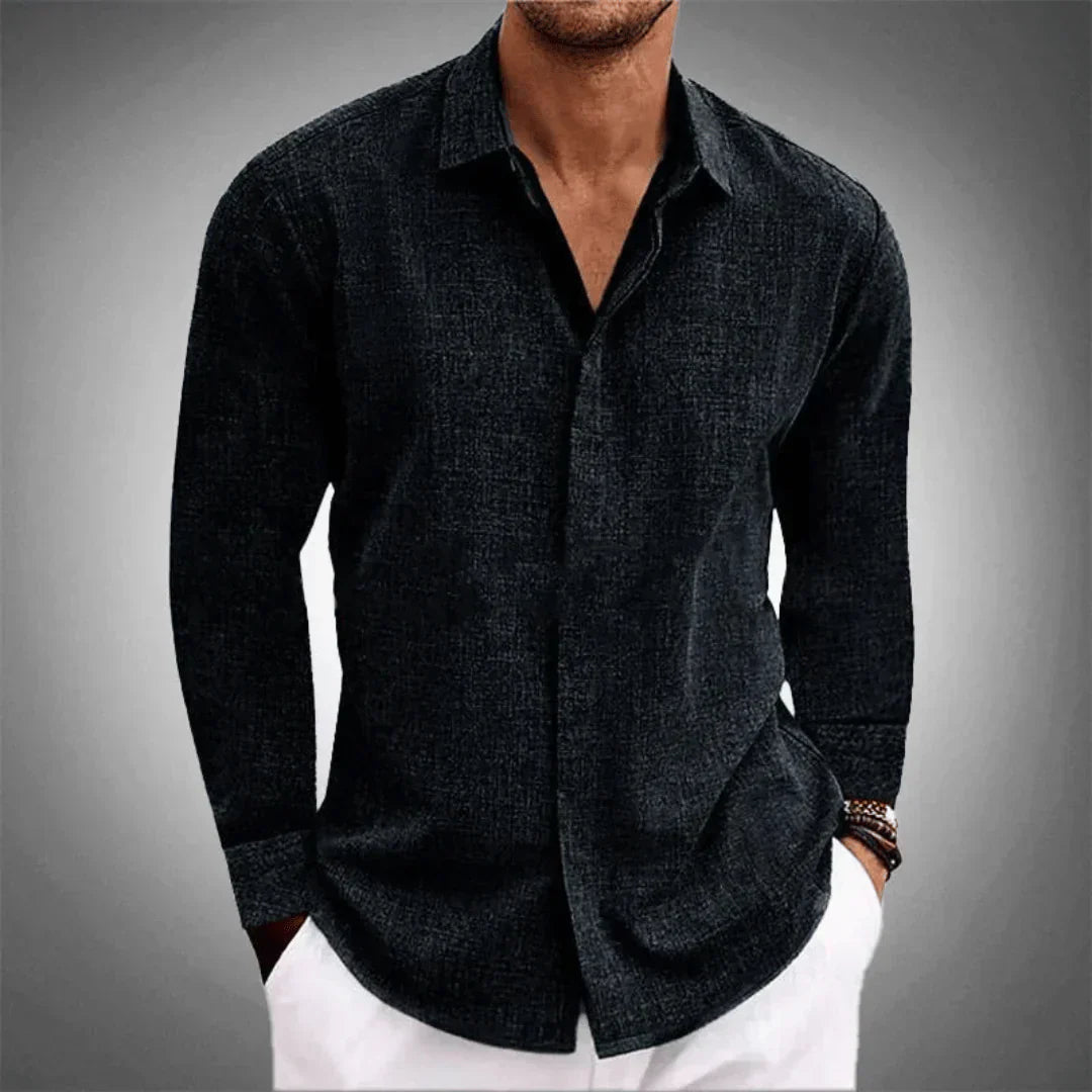 Chemise en lin homme manches longues col boutons élégante