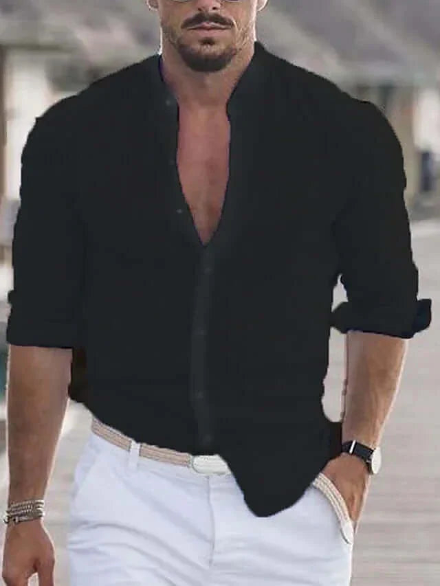 Chemise ajustée en lin à manches longues pour homme