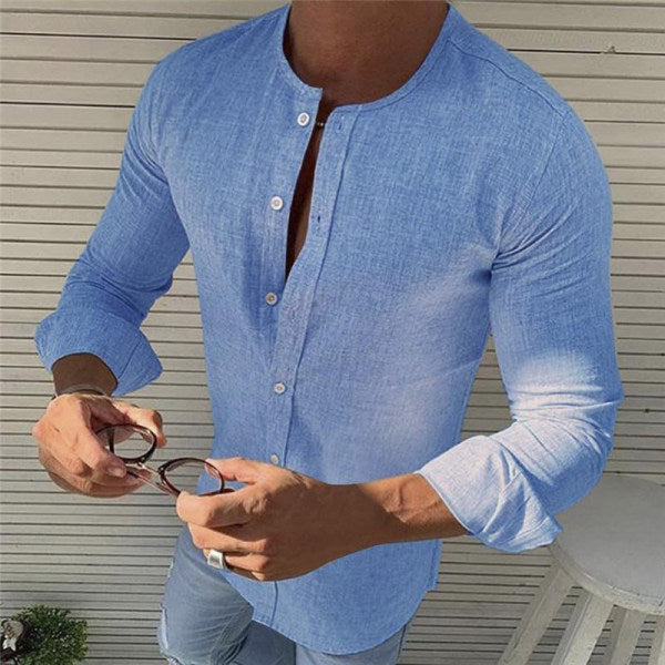 Chemise en lin homme slim fit manches longues à boutons