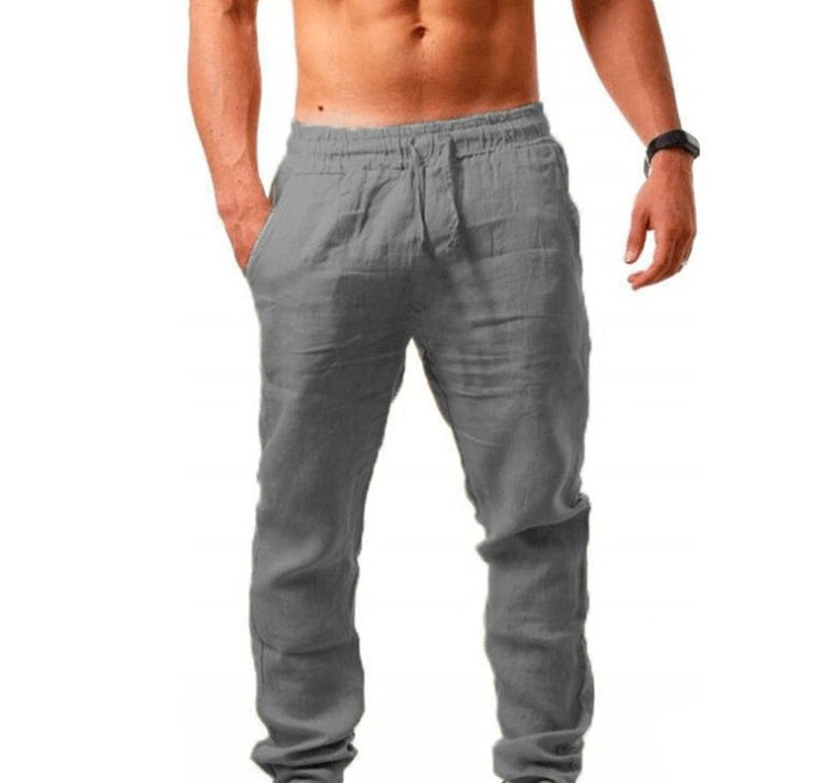 Pantalon en lin, été, confortable, élastique