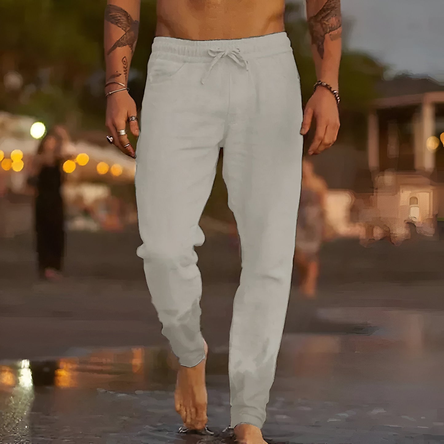 Pantalon en lin coupe décontractée Hommes Été