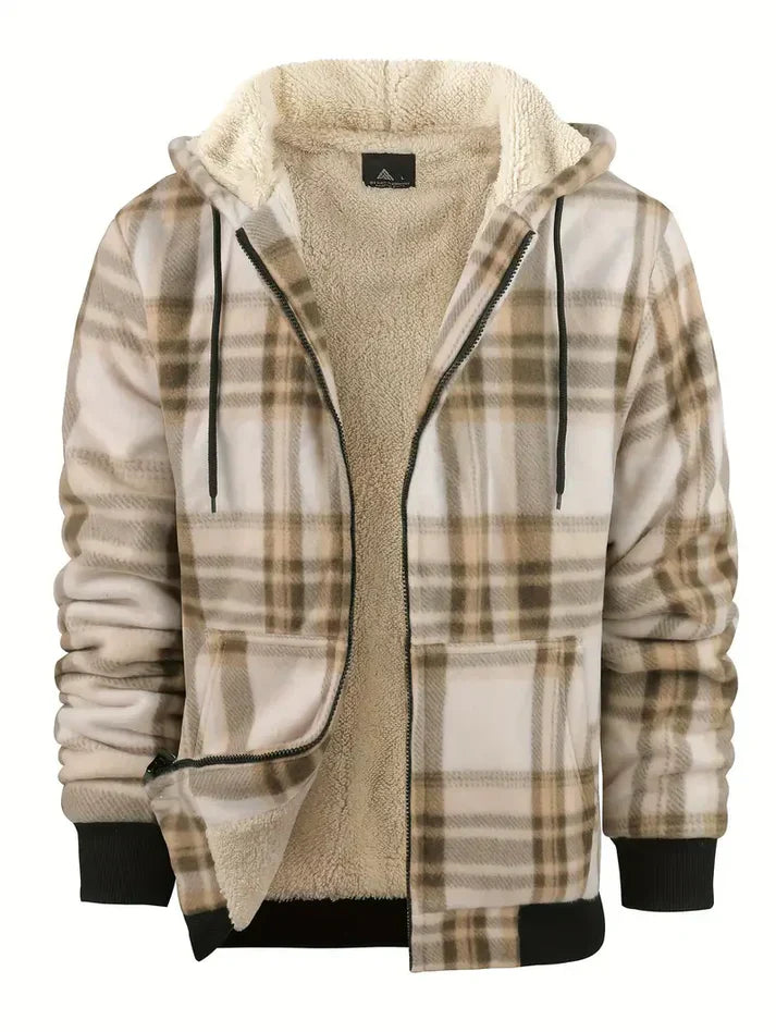 Veste d'hiver homme polaire capuche chaude à carreaux