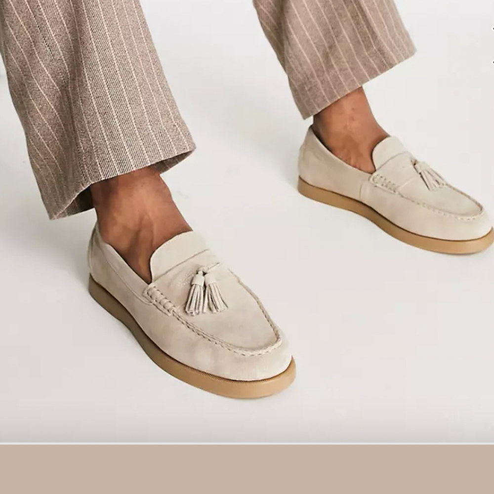 Herren Leder Loafer Beige mit Quaste - IdealeKleiden