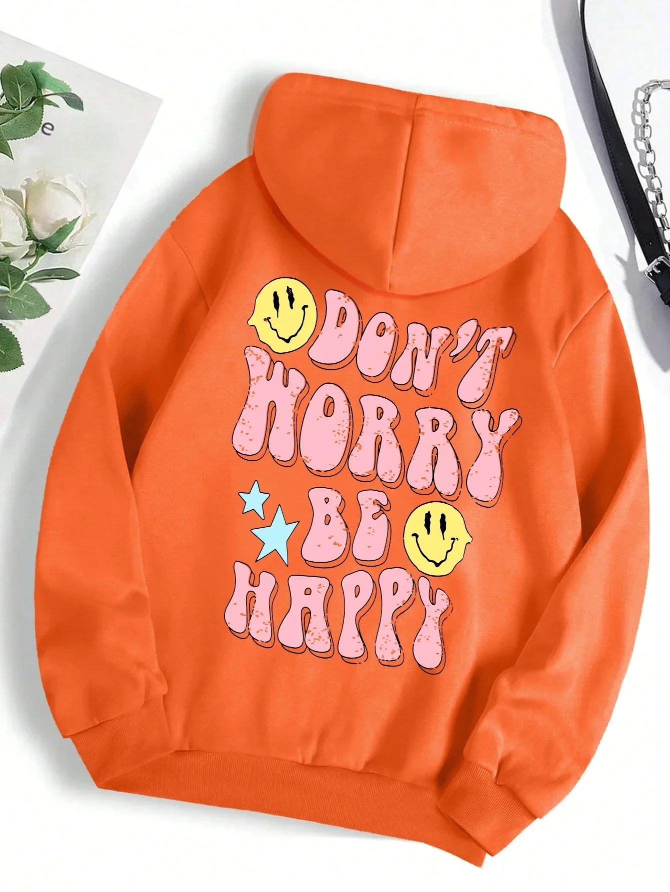 Sweat à capuche douillet femme Worry Be Happy