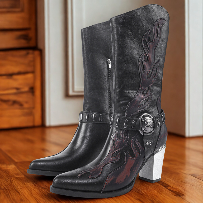 Bottes mi-hautes en cuir élégantes à bout pointu