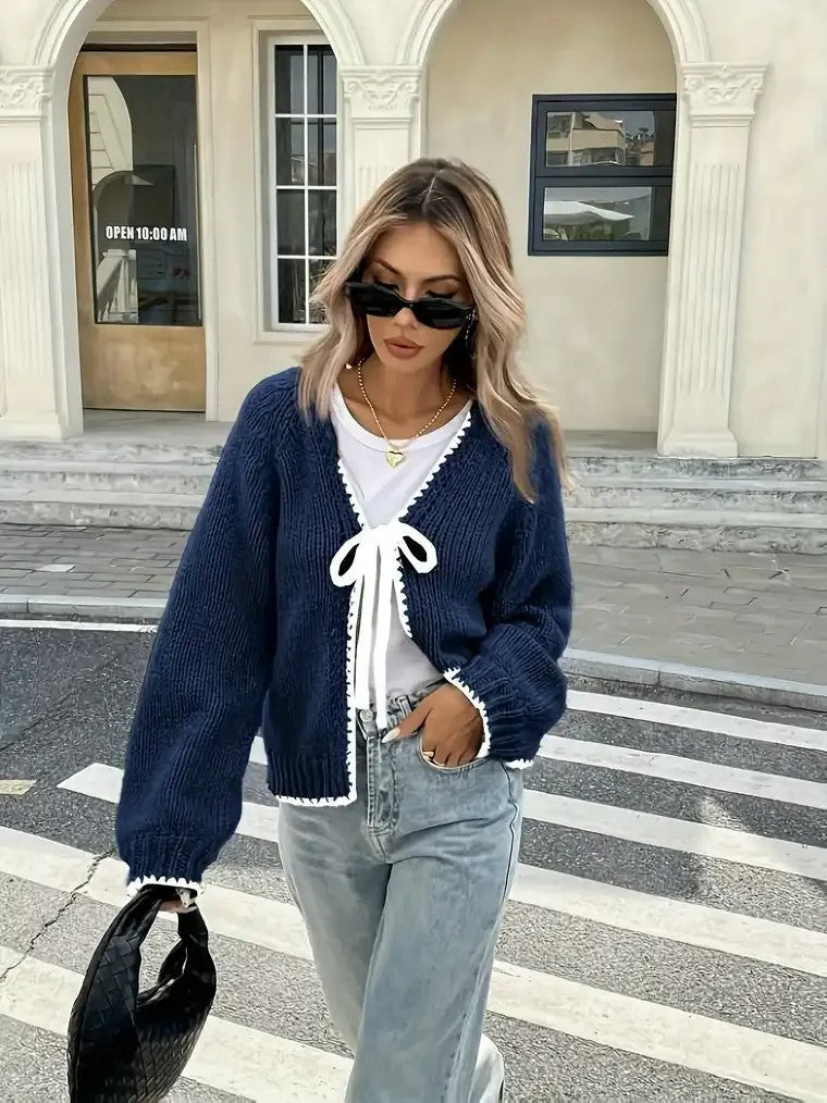 Damen Strickcardigan Elegant V-Ausschnitt - IdealeKleiden