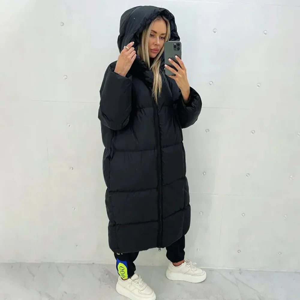 Langer Damenwintermantel Warm und Elegant - IdealeKleiden