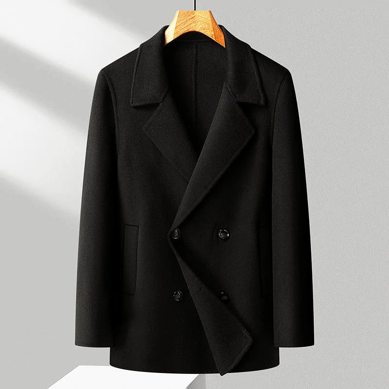 Manteau croisé stylé en mélange de laine avec col à revers
