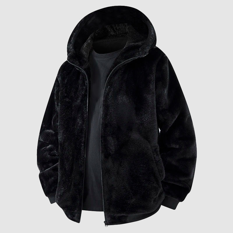 Veste tendance en fausse fourrure avec capuche et fermeture éclair