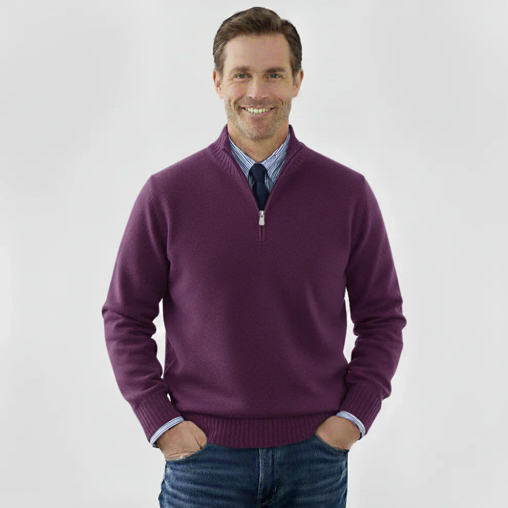 Pull en coton zippé quart homme classique