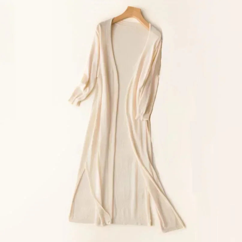 Cardigan long élégant drapé femme