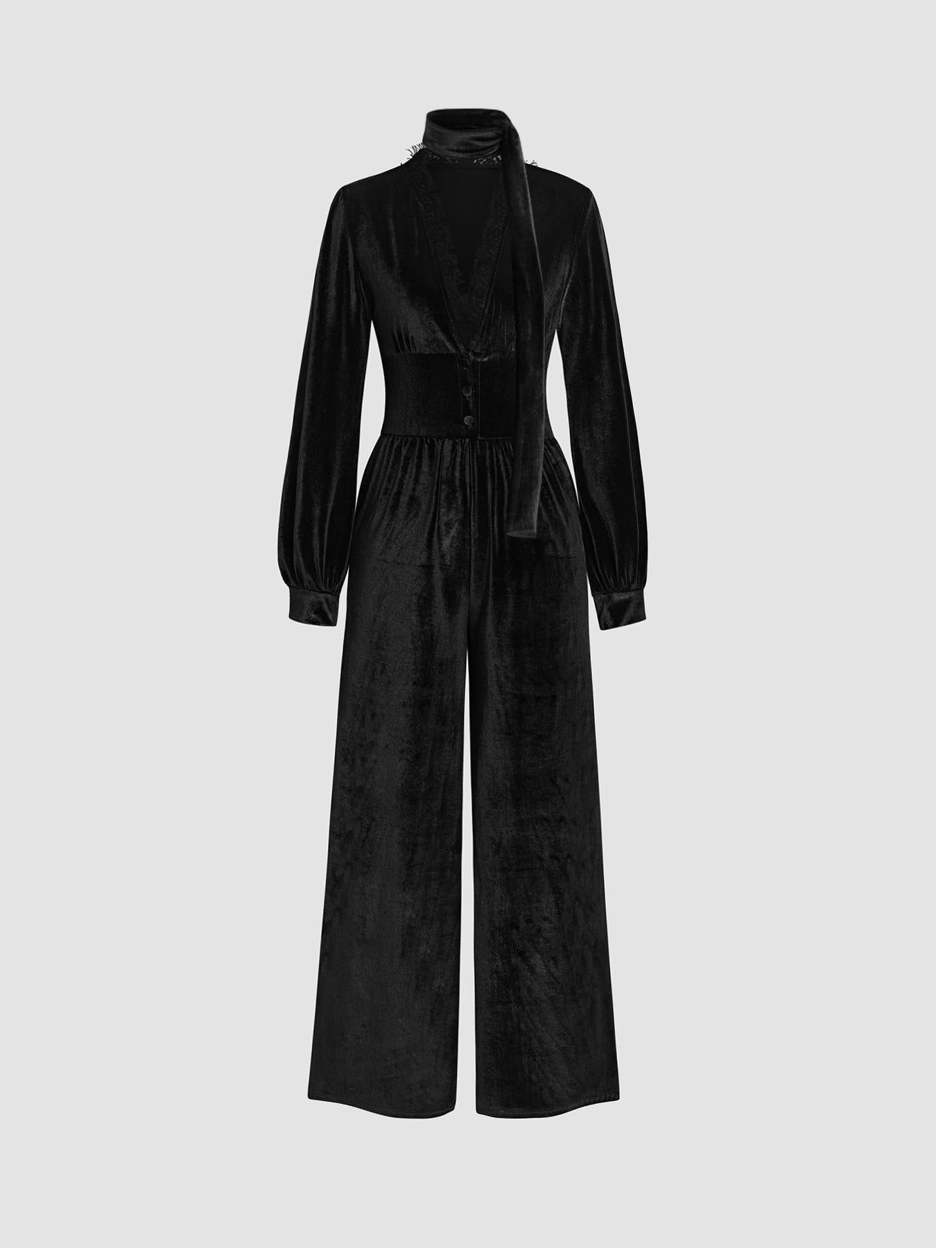 Combinaison en velours pour femme, élégante, chic, col, jambes larges