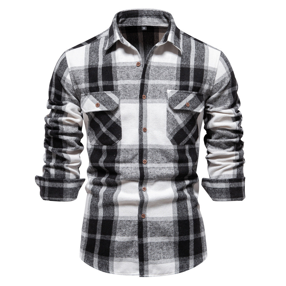Chemise à carreaux en flanelle pour homme avec deux poches, idéale pour l'hiver