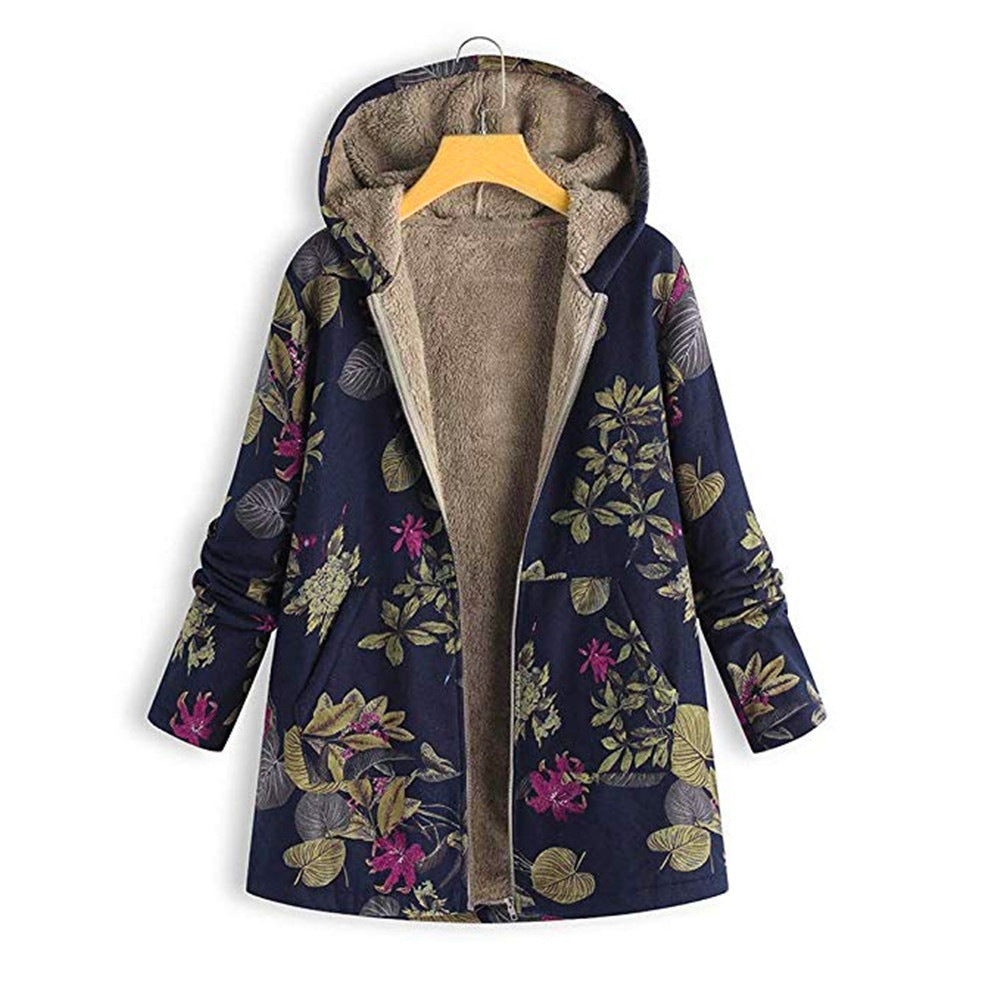 Manteau à capuche femme Doublure polaire Motif floral Coupe ample