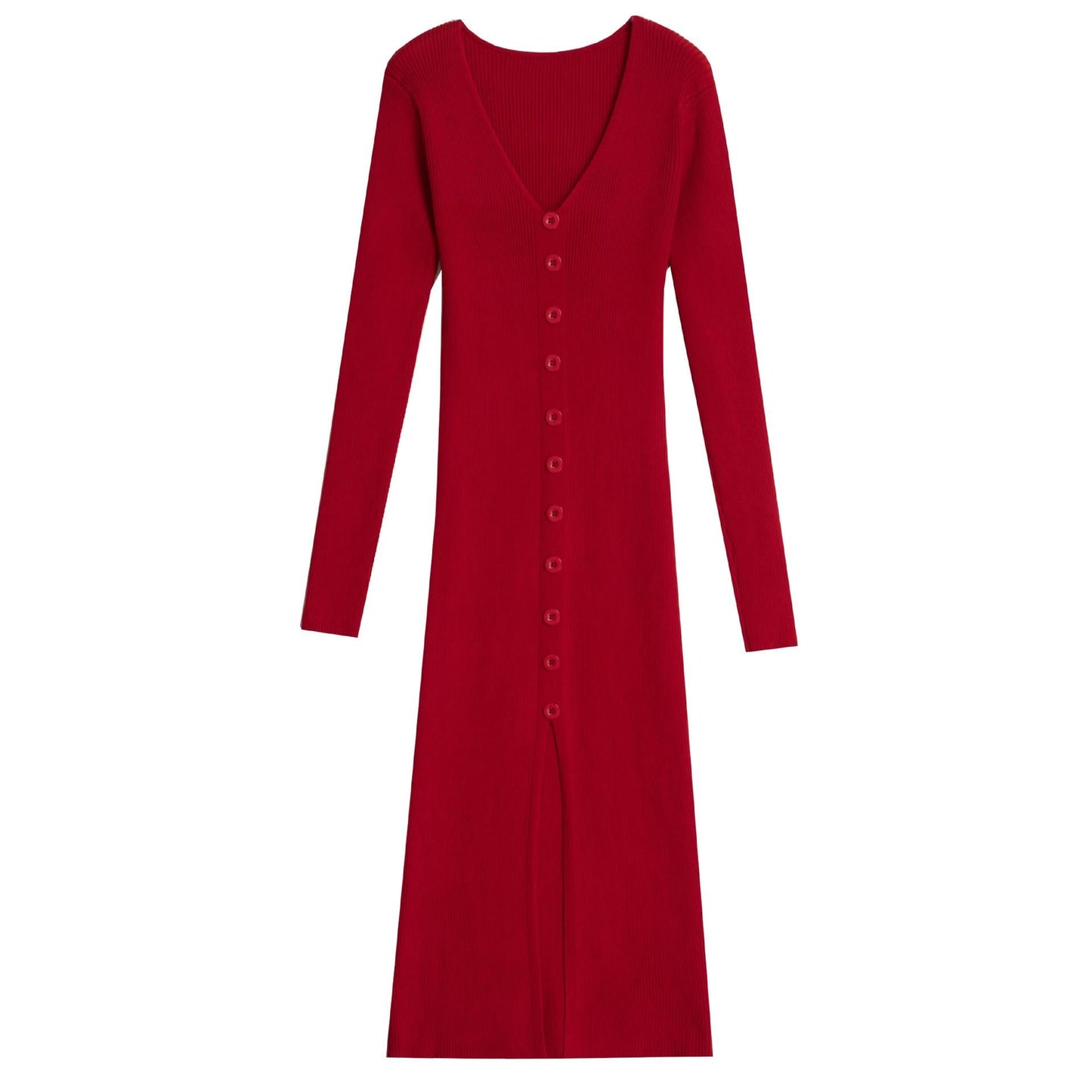 Robe longue femme, manches longues, motif côtelé, élégante, boutonnée