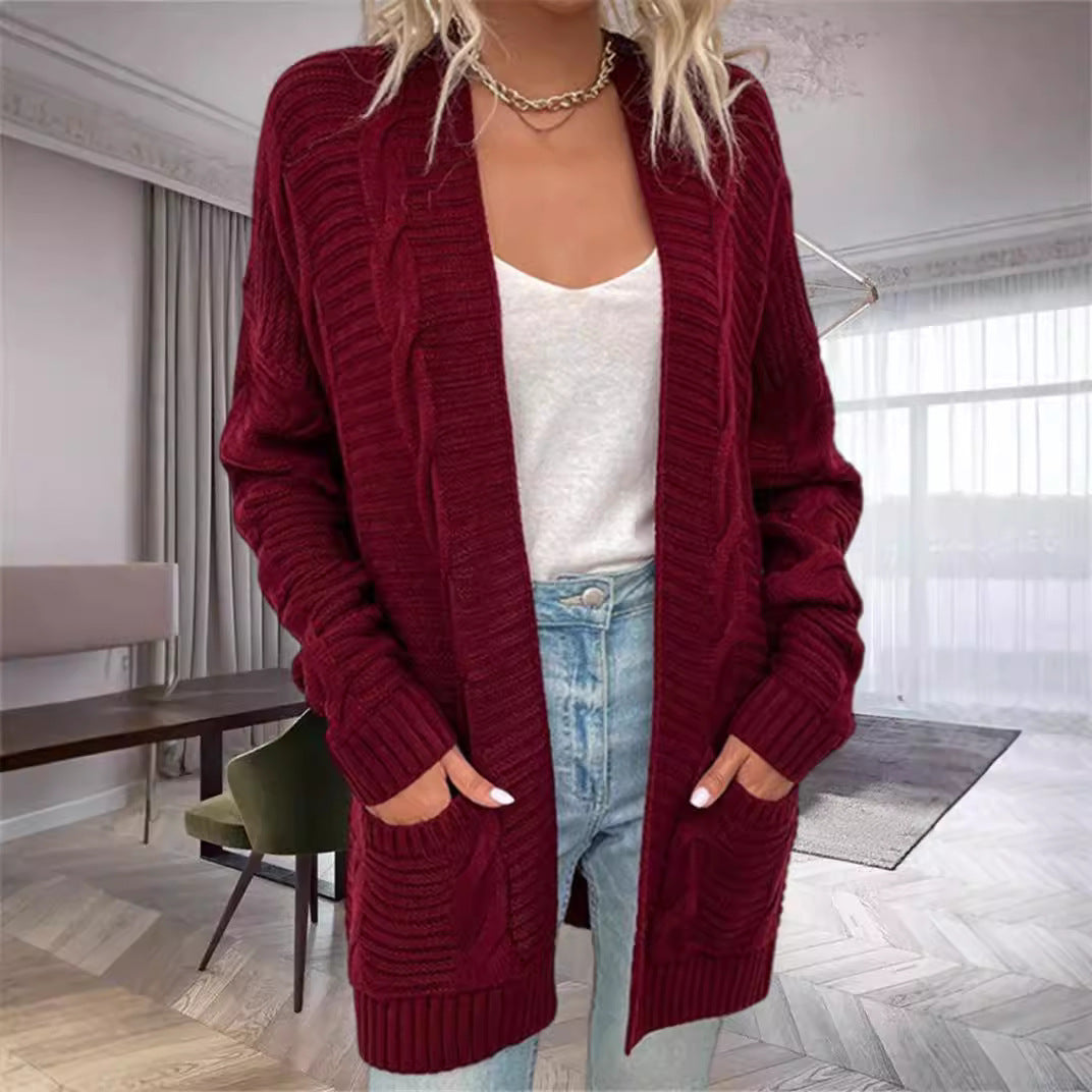 Cardigan grande taille en maille mélangée grosse maille avec poches