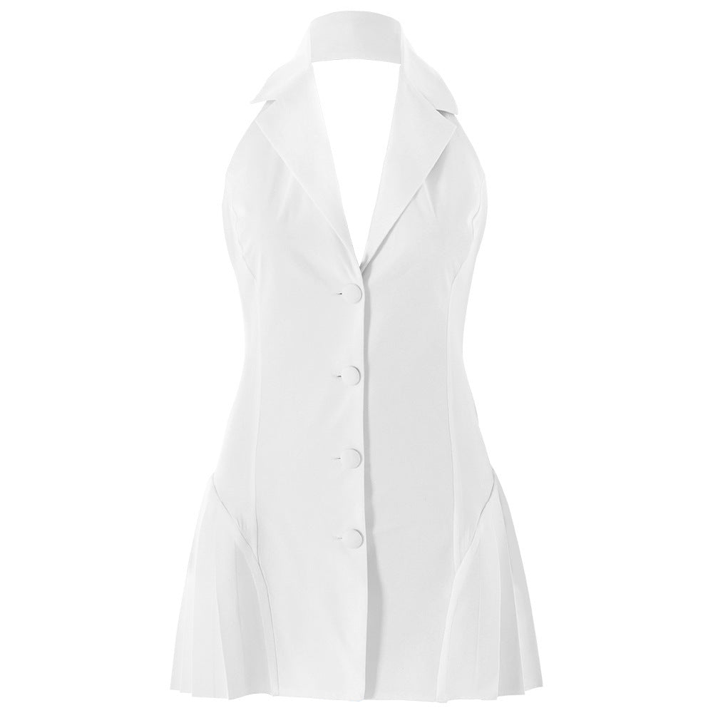 Robe Blazer Femme avec Col V et Poches Latérales