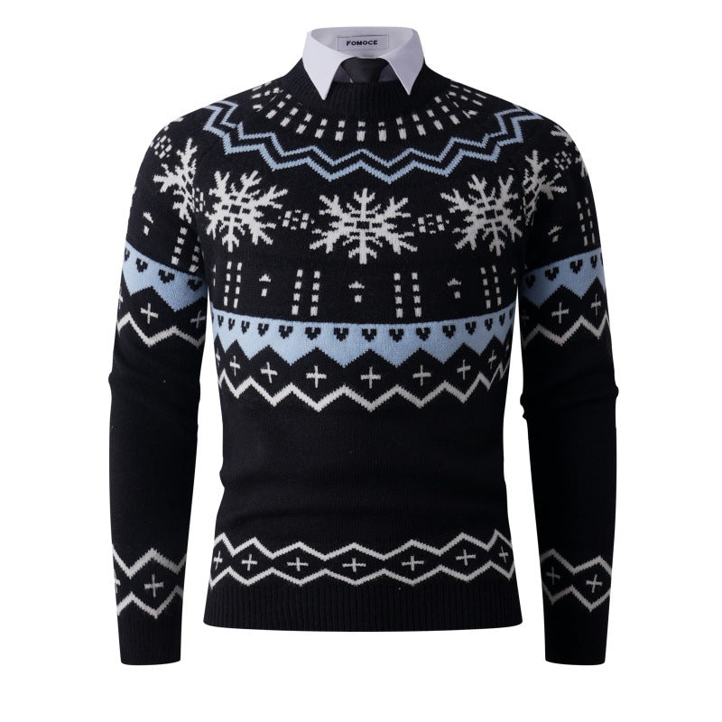 Pull en tricot pour homme, tendance hiver, motif flocons de neige