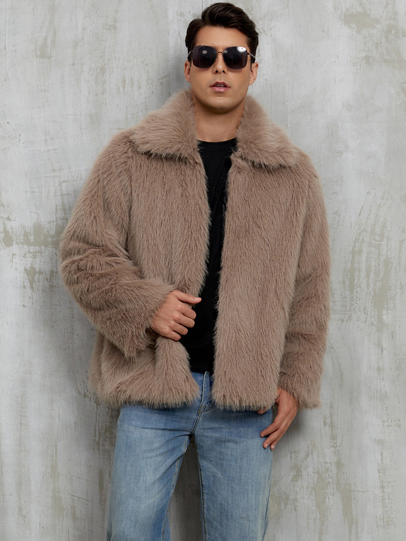 Manteau en fausse fourrure pour homme, doux, avec grand col