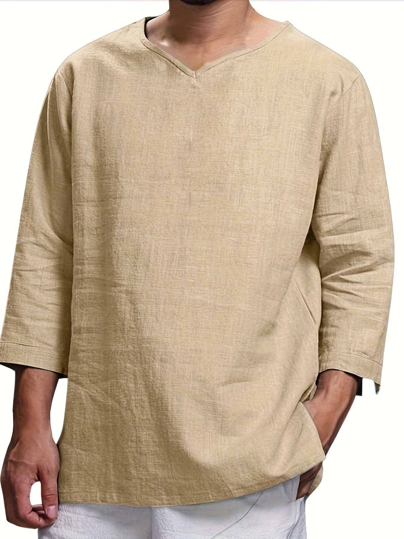 T-shirt manches longues homme coupe décontractée col en V