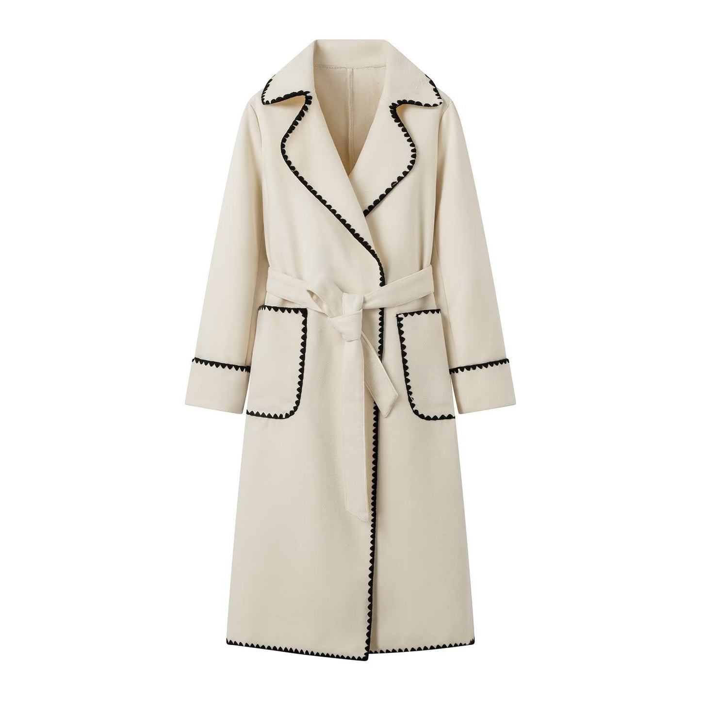 Veste de mi-saison femme Élégante Ceinture Luxe Poches