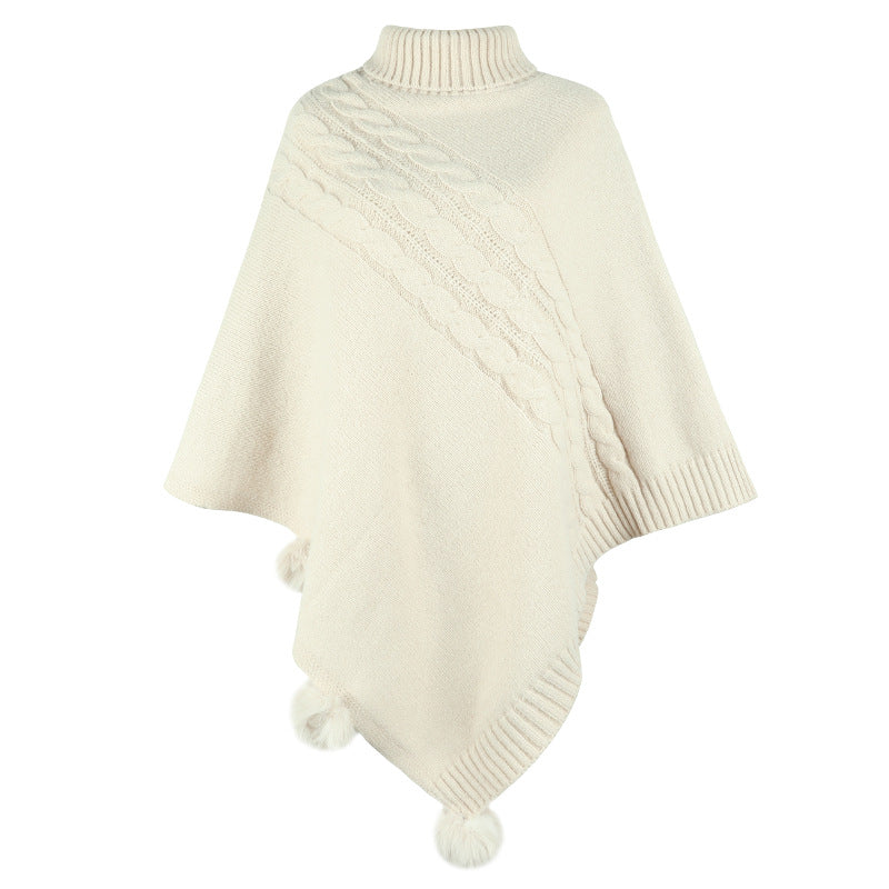 Poncho moderne en maille torsadée pour femme, col montant