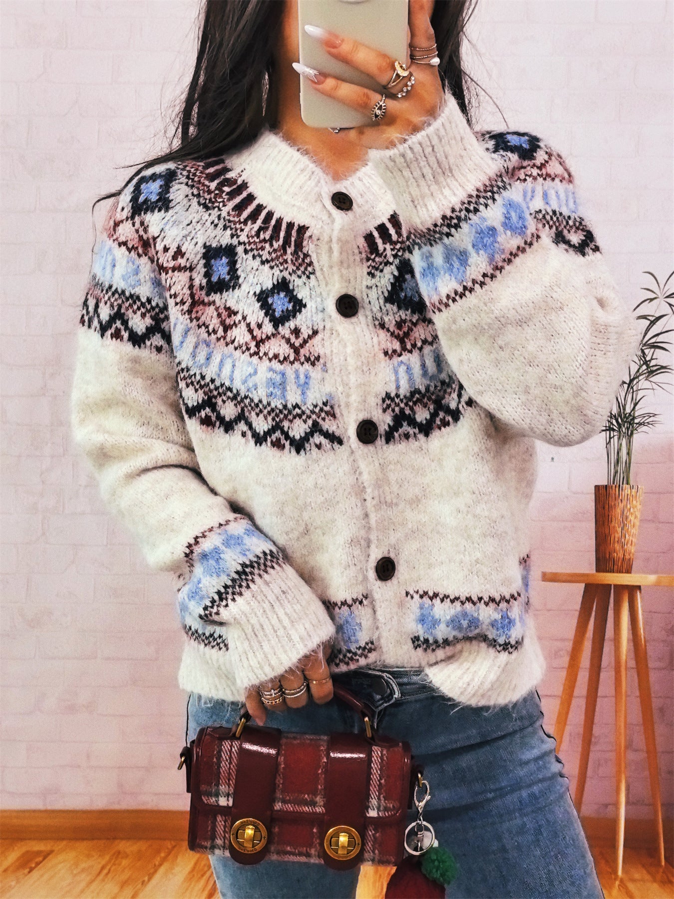 Cardigan femme multicolore nordique ample