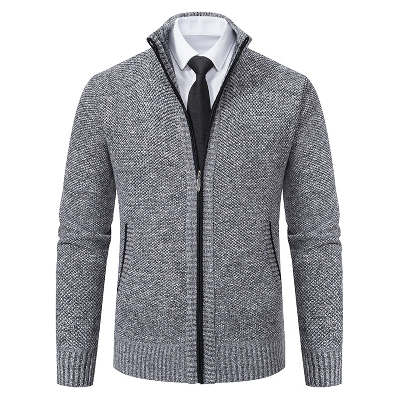 Cardigan Homme Élégant Col Montant Fermeture Éclair