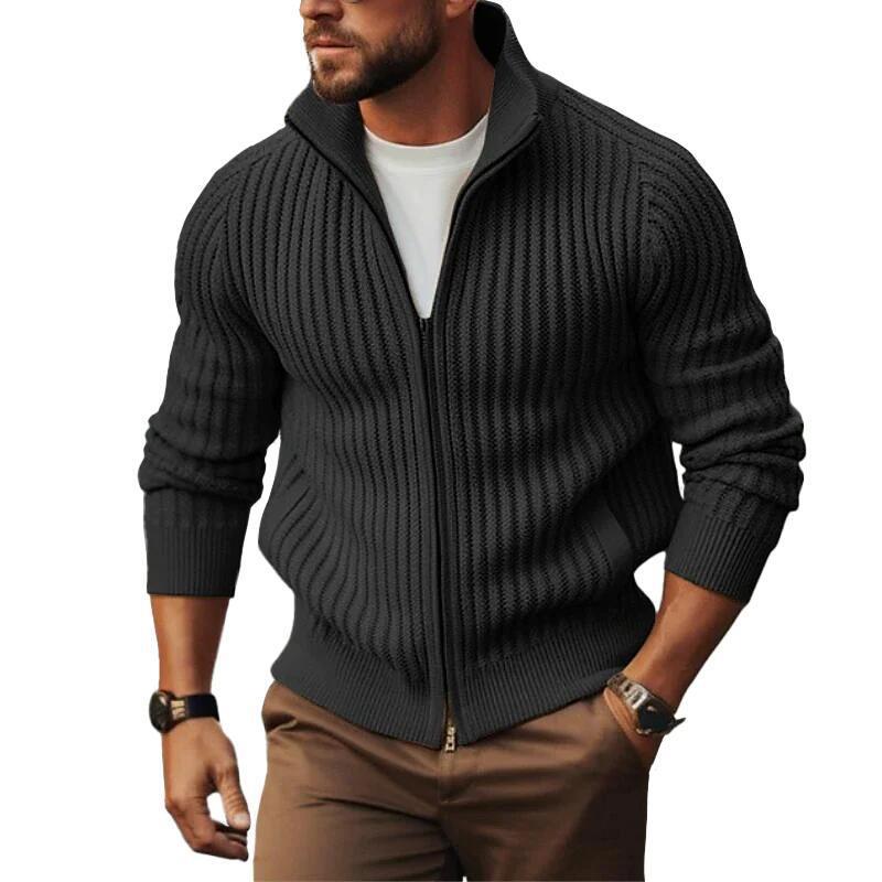Cardigan homme moderne en maille côtelée avec fermeture éclair