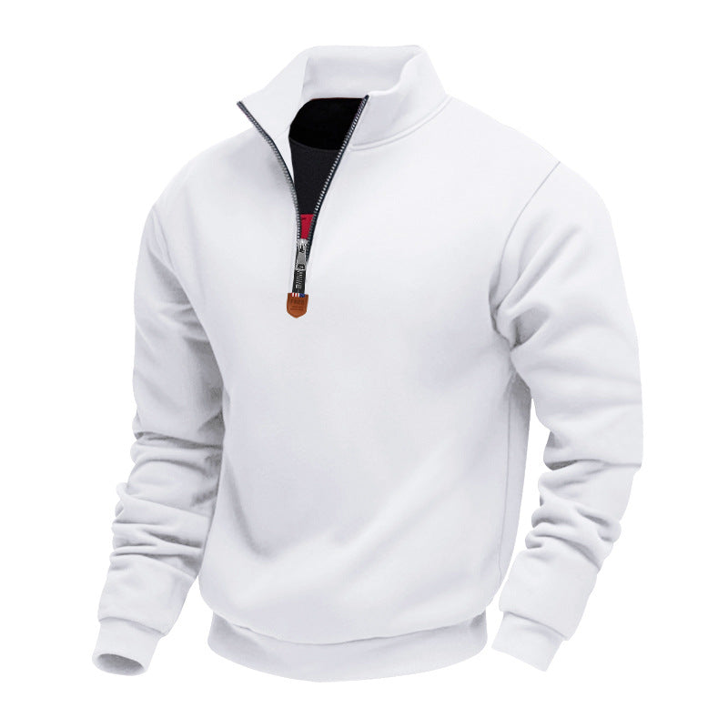 Pull pour homme sportif, demi-zip, col montant