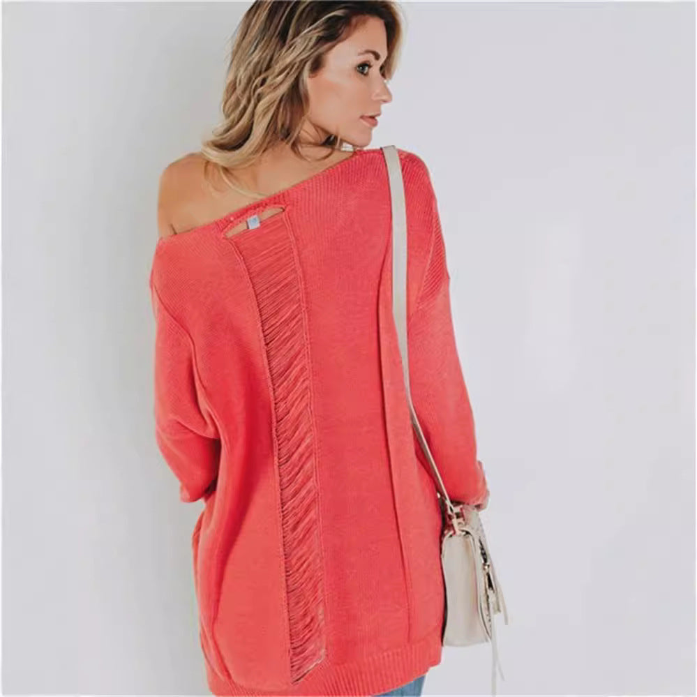 Große Strickpullover Damen V-Ausschnitt Mit Brusttasche - IdealeKleiden