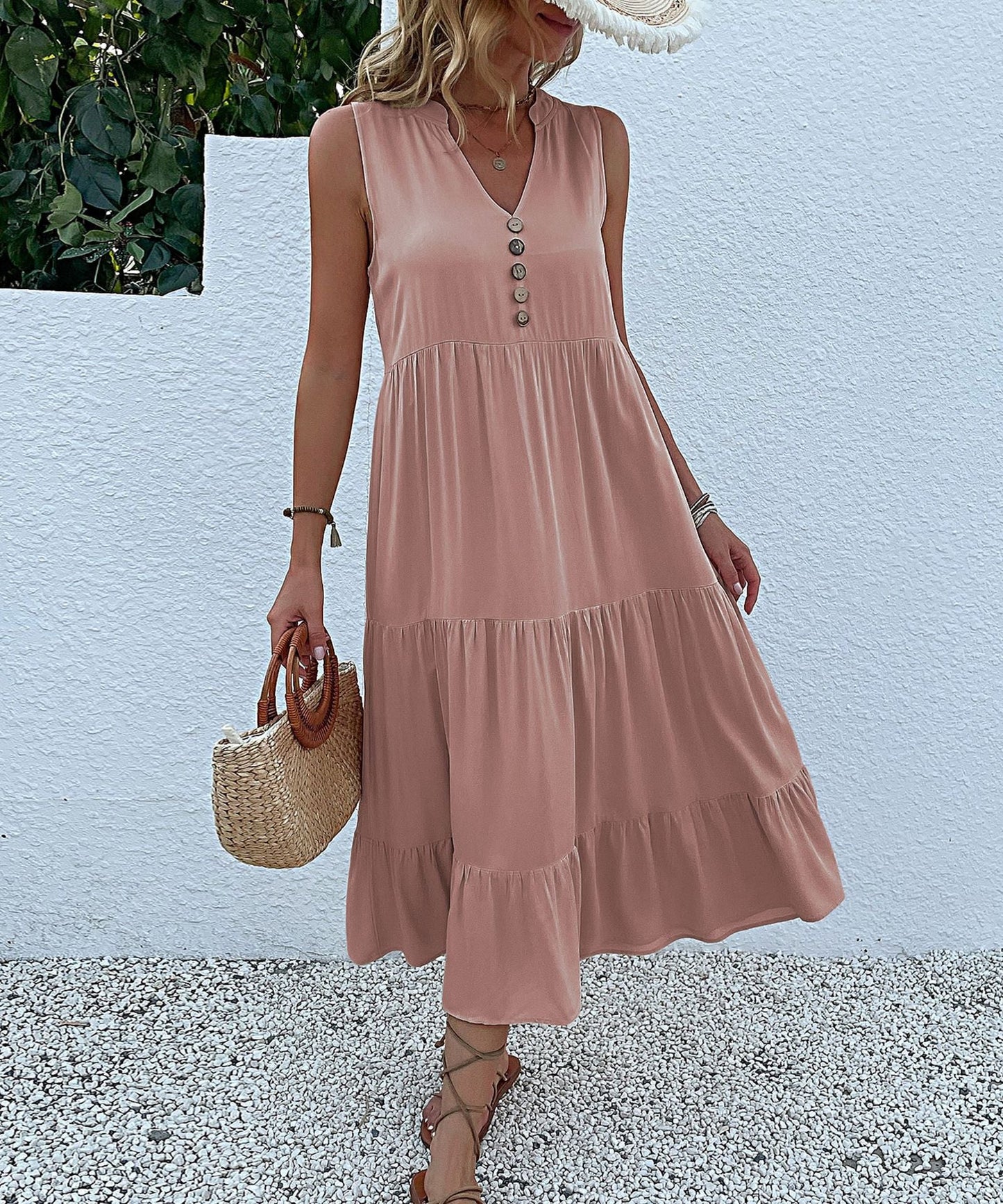 Robe d'été femme, détails à volants, robe décontractée