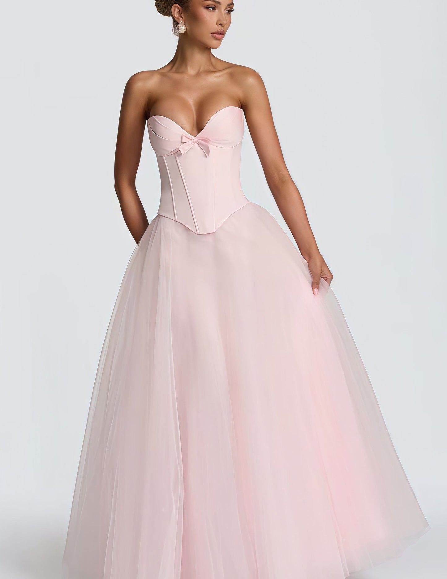 Élégante robe de mariée trapèze bustier jupe en tulle