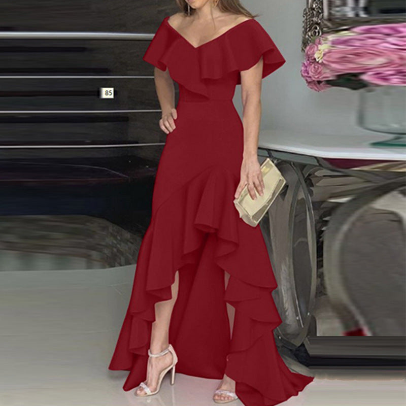 Robe de soirée élégante à volants asymétrique